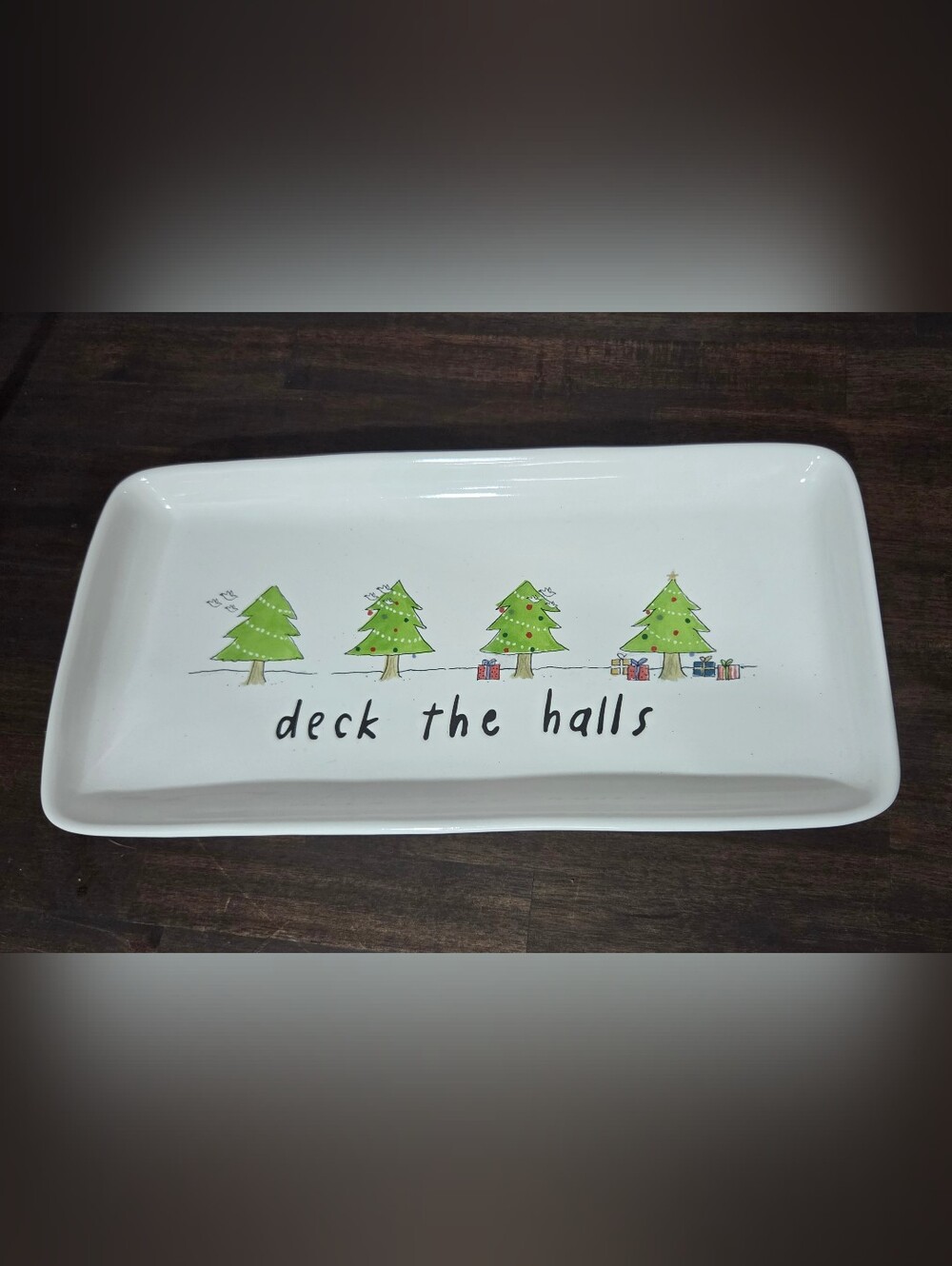 Rae Dunn Deck the Halls Ceramic Serving Platter - White with Green Trees